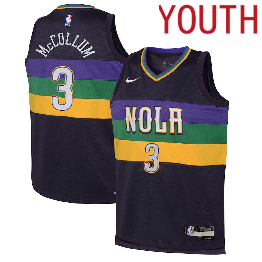 Youth New Orleans Pelicans 3 CJ McCollum Nike Purple City Edition 2022-23 Swingman NBA Jersey